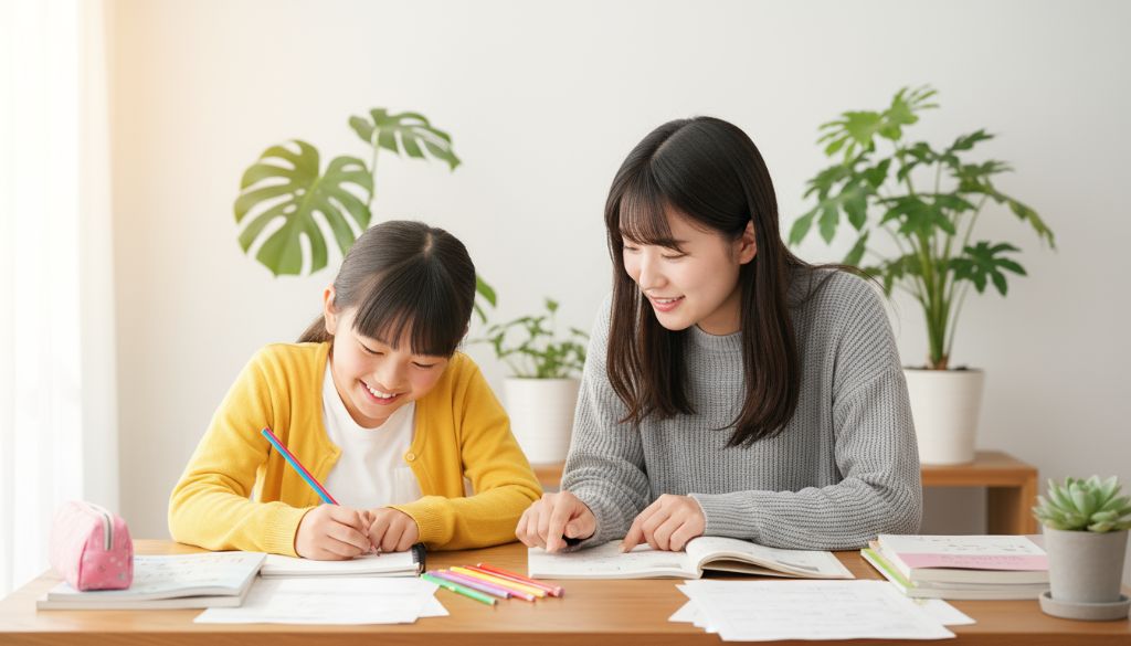 リライズ築地校の学習風景 - 医学部生コーチと生徒